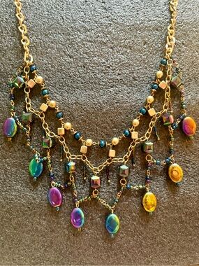 Whimsigoth Aurora Borealis Rainbow Bead Festoon Fringe Necklace